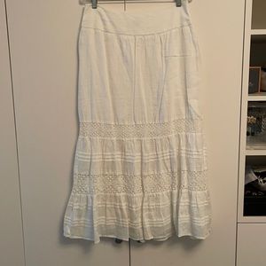 J JILL Linen Maxi Skirt 8 Lace Tucking